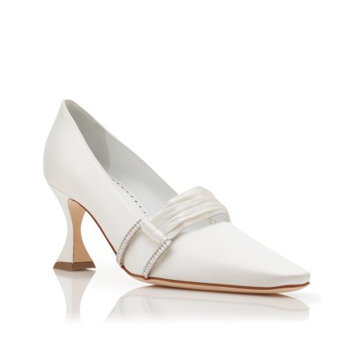 White Satin Gathered Detail Pumps