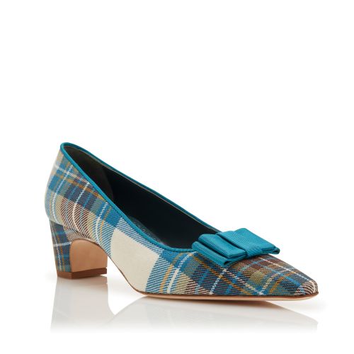 Blue Wool Tartan Bow Detail Pumps