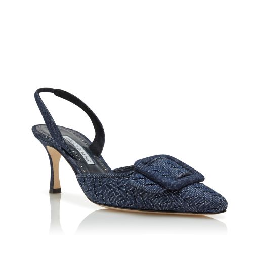 Dark Blue Chambray Slingback Pumps