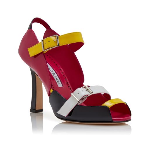 Black and Pink Patent Leather Slingback Sandals