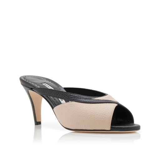 Black and Beige Calf Leather Mules