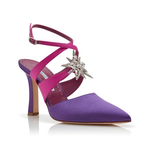 Purple Satin Embellished Pumps