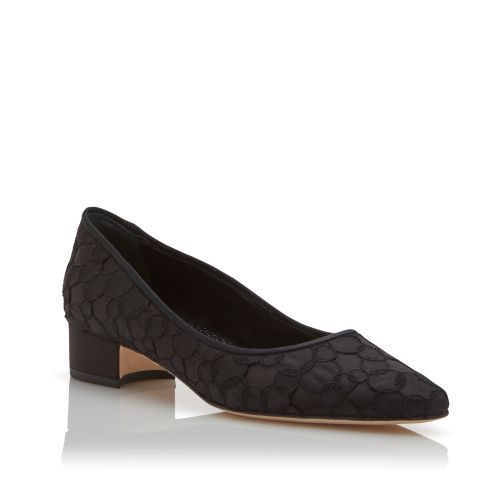 Black Satin Lace Embroidered Pumps