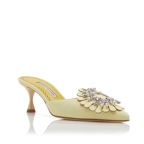Yellow Suede Jewel Embellished Mules
