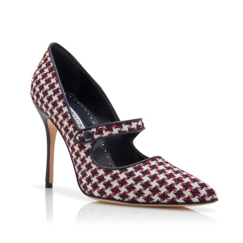 Black Wool Dogtooth Mary Jane Pumps