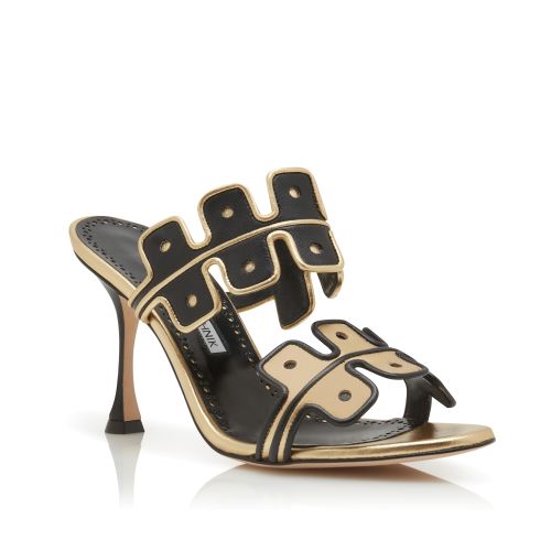 Black and Gold Nappa Leather Mules