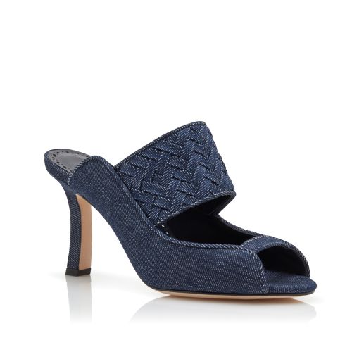Dark Blue Chambray Open Toe Mules