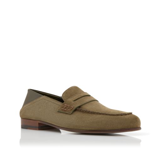 Khaki Suede Penny Loafers