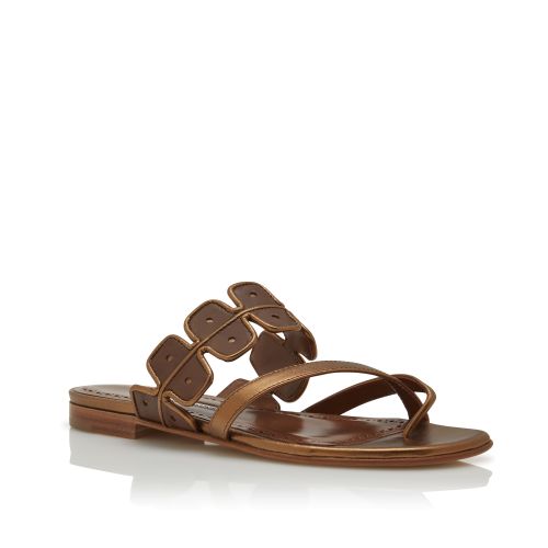 Bronze and Brown Nappa Leather Flat Sandals