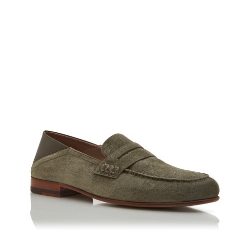 Khaki Suede Penny Loafers 