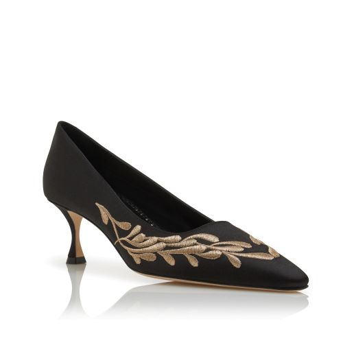 Black and Gold Satin Pumps
