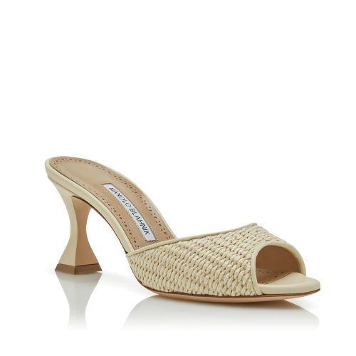 Light Beige Raffia Open Toe Mules