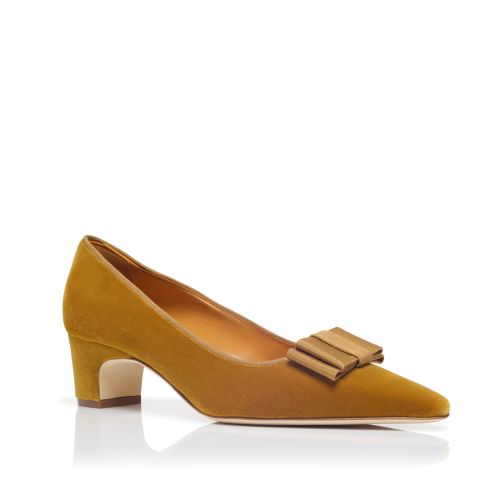 Dark Yellow Velvet Bow Detail Pumps