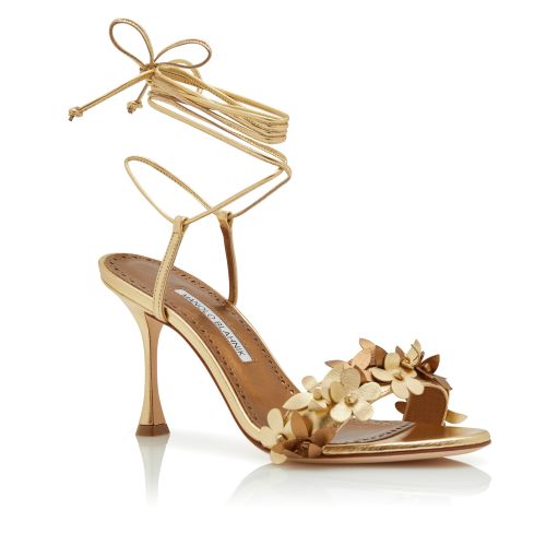 Gold Nappa Leather Ankle Strap Sandals 