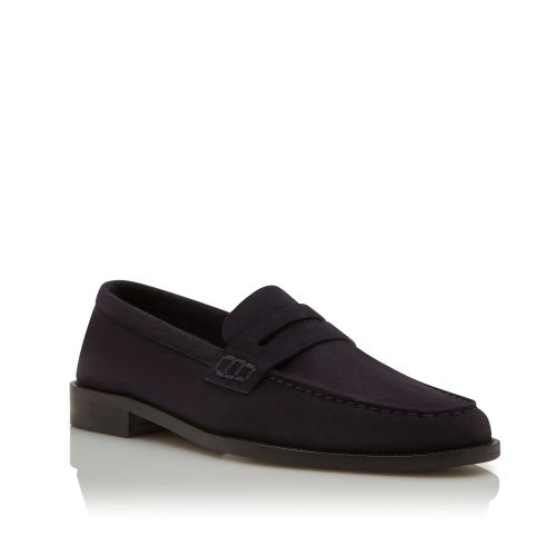 Navy Blue Suede Penny Loafers 