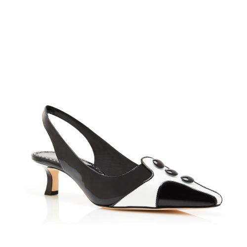 Black and White Patent Leather Slingback Pumps