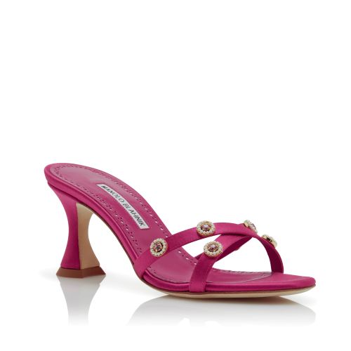 Dark Pink Satin Embellished Mules