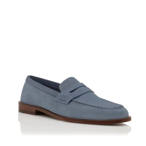 Blue Suede Penny Loafers