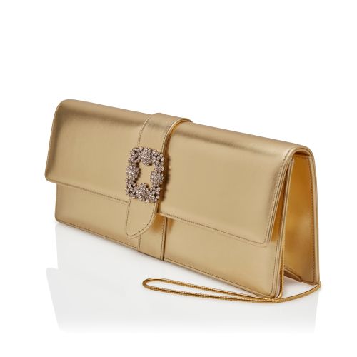 Gold Nappa Leather Jewel Buckle Clutch