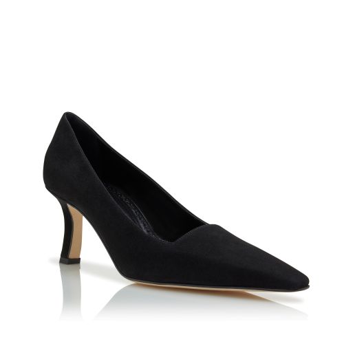 Black Suede Square Cut Pumps