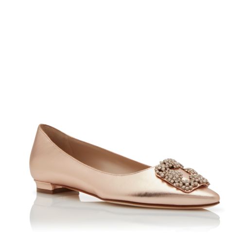 Copper Nappa Leather Jewel Buckle Flat Pumps