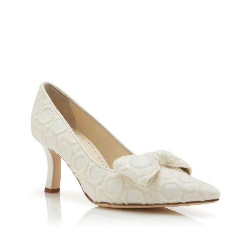 White Silk Pointed Toe Pumps