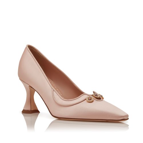 Light Pink Satin Embellished Pumps