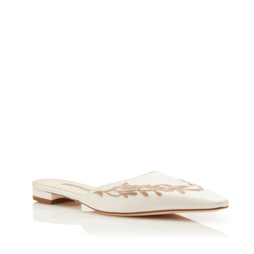 White and Gold Satin Flat Mules