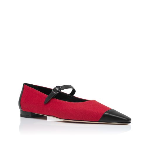 Red and Black Wool Mary Jane Flat Pumps