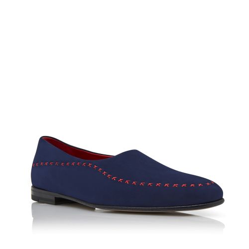 Navy Blue and Red Suede Low Cut Slippers