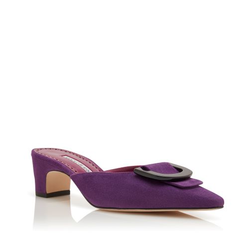 Purple Suede Pointed Toe Mules 