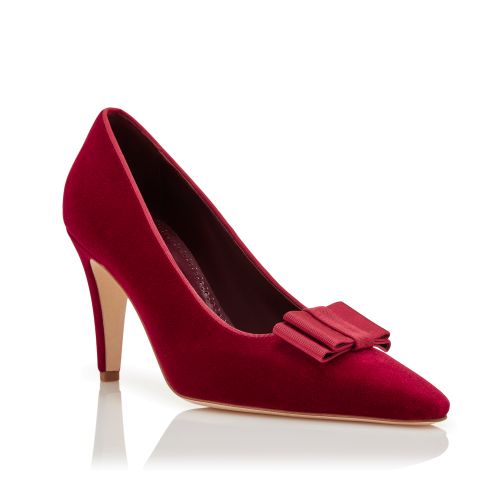 Dark Red Velvet Bow Detail Pumps