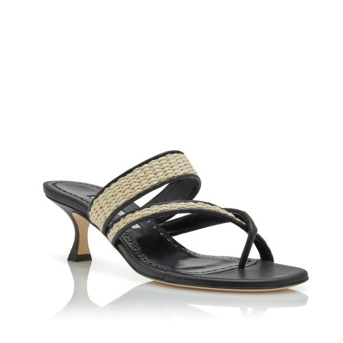 Black and Beige Raffia Sandals 