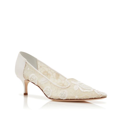 White Mesh Floral Detail Pumps