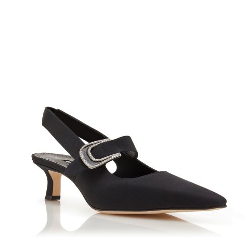 Black Crepe De Chine Slingback Pumps