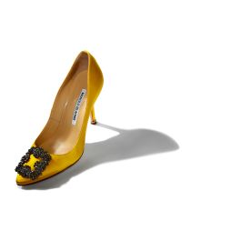 | Yellow Satin Jewel Buckle Pumps | Manolo