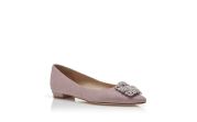 HANGISIFLAT GLITTER | Pink Glitter Fabric Jewel Buckle Flat Shoes 