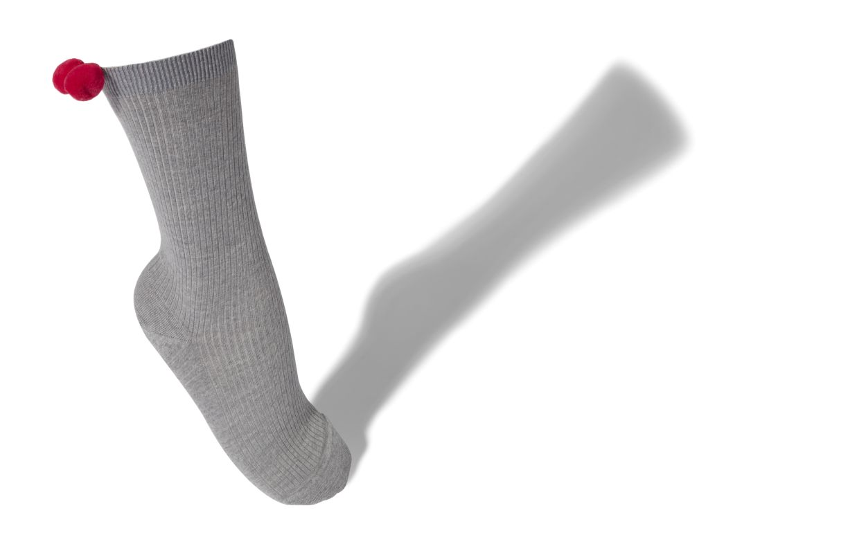 POMPOM | Grey Wool Pom-Pom Detail Socks | Blahnik