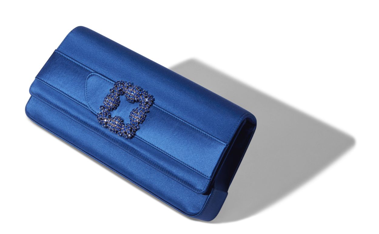 blue satin clutch
