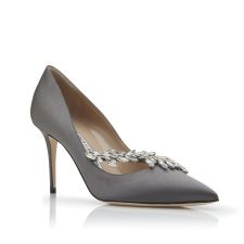 NADIRA | Grey Satin Jewel Buckle Pumps | Manolo Blahnik