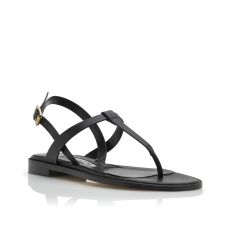 HATA | Black Calf Leather Flat Sandals | Manolo Blahnik