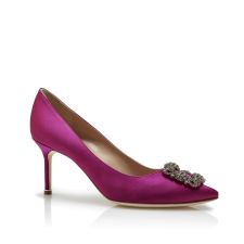 HANGISI 70 | Dark Fuchsia Satin Jewel Buckle Pumps | Manolo Blahnik