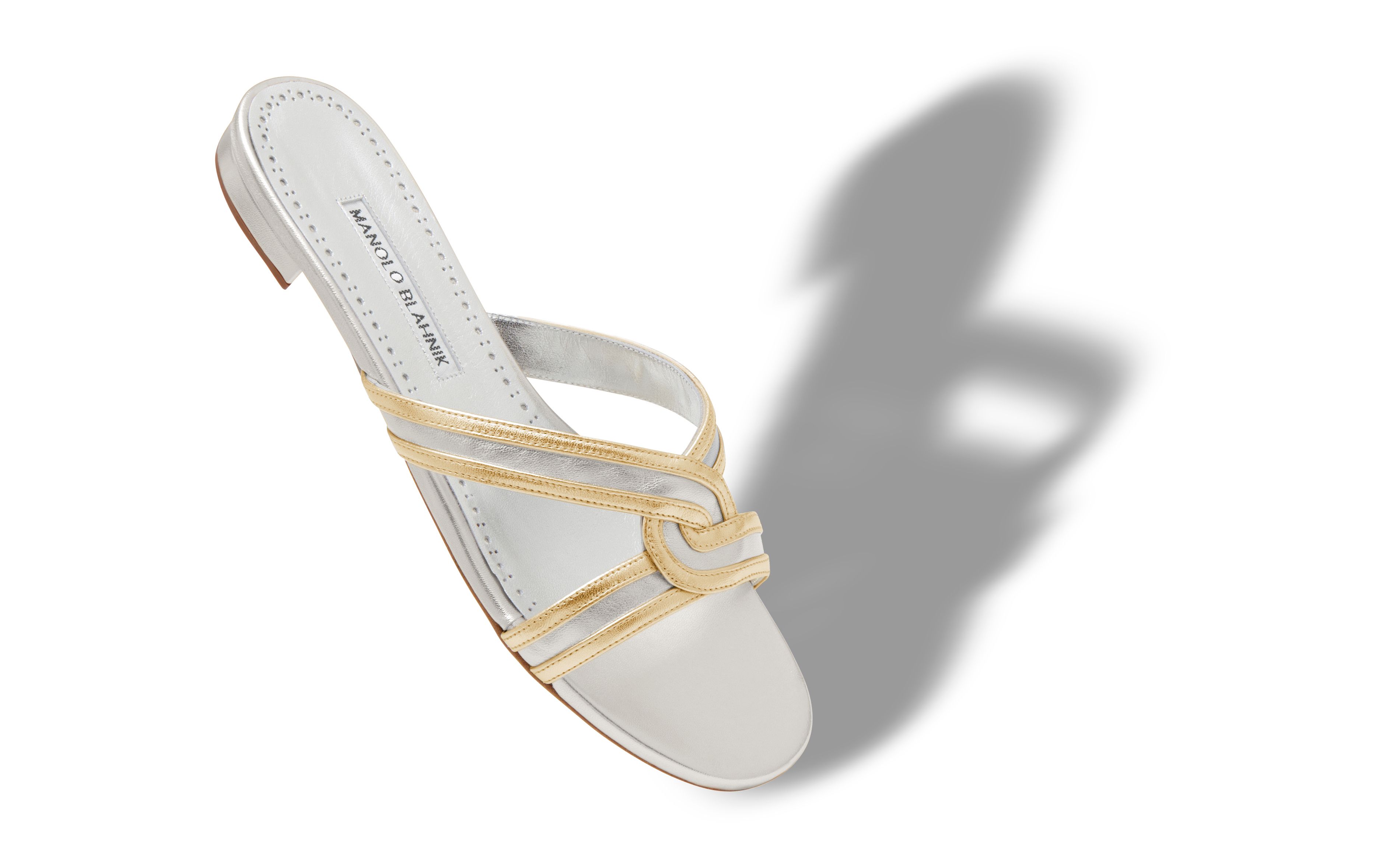 Designer Silver and Gold Nappa Leather Flat Sandals - Image Main