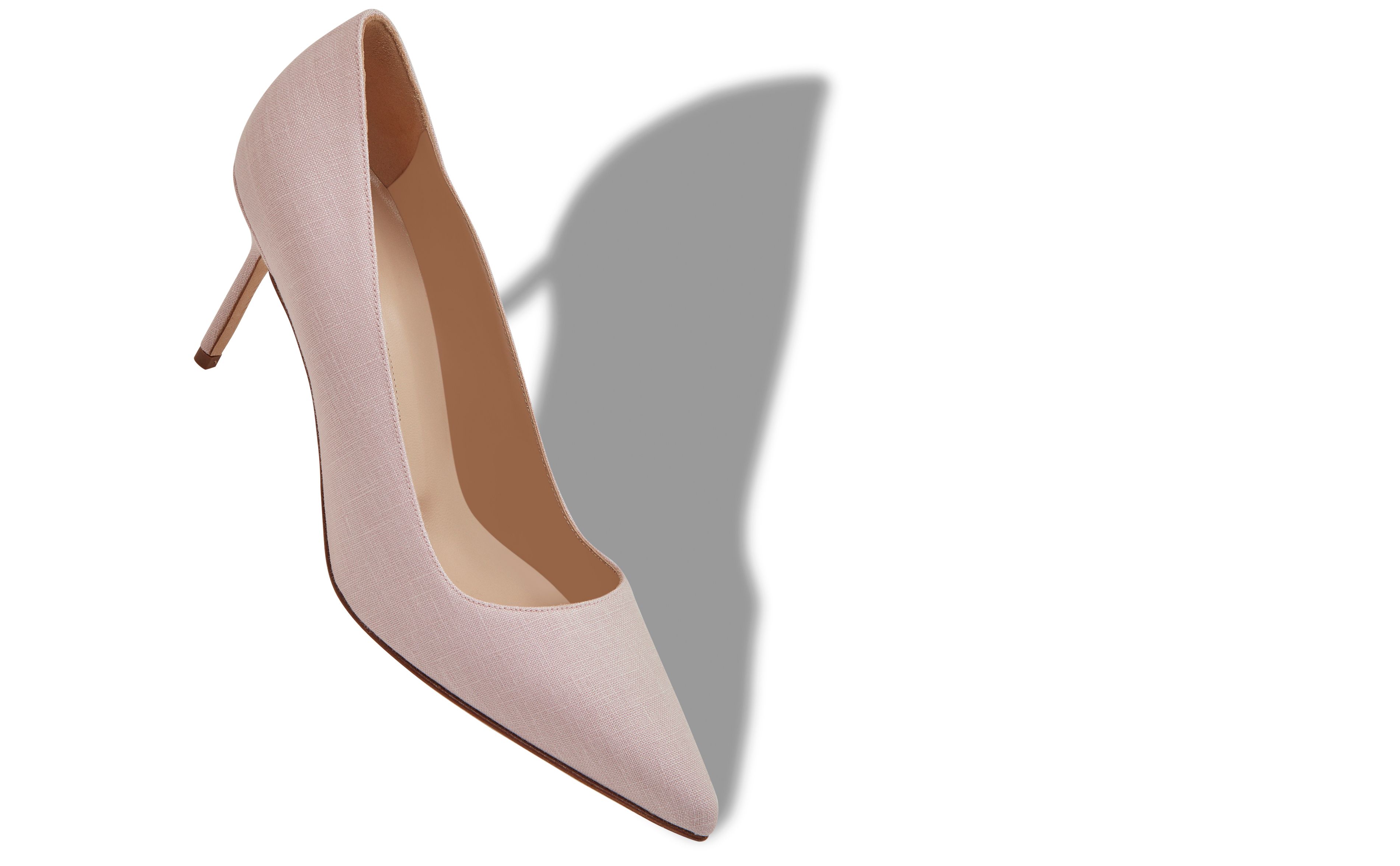 Designer Light Pink Linen Pointed Toe Pumps - Image small_image