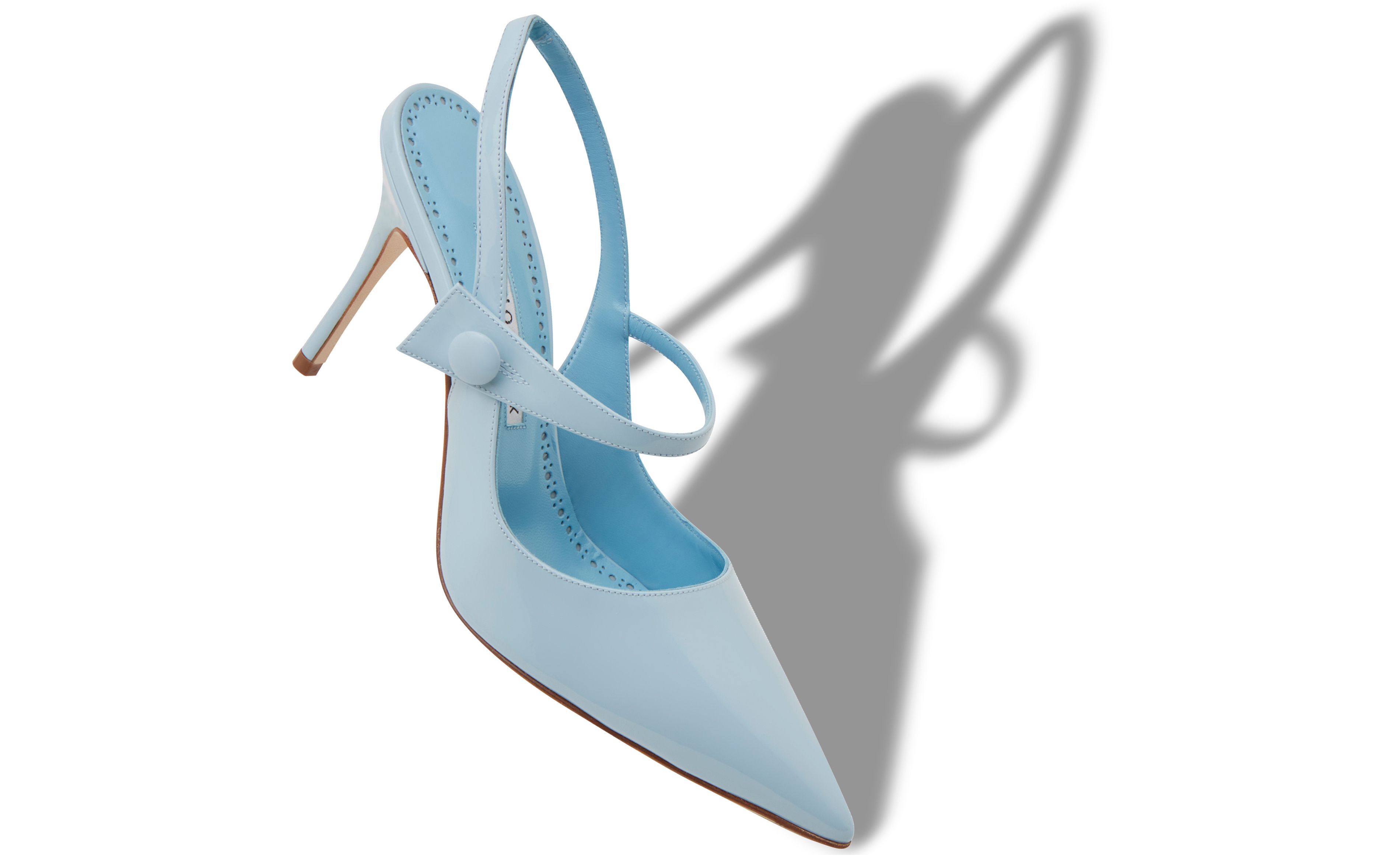 Designer Light Blue Patent Leather Slingback Pumps - Image Main