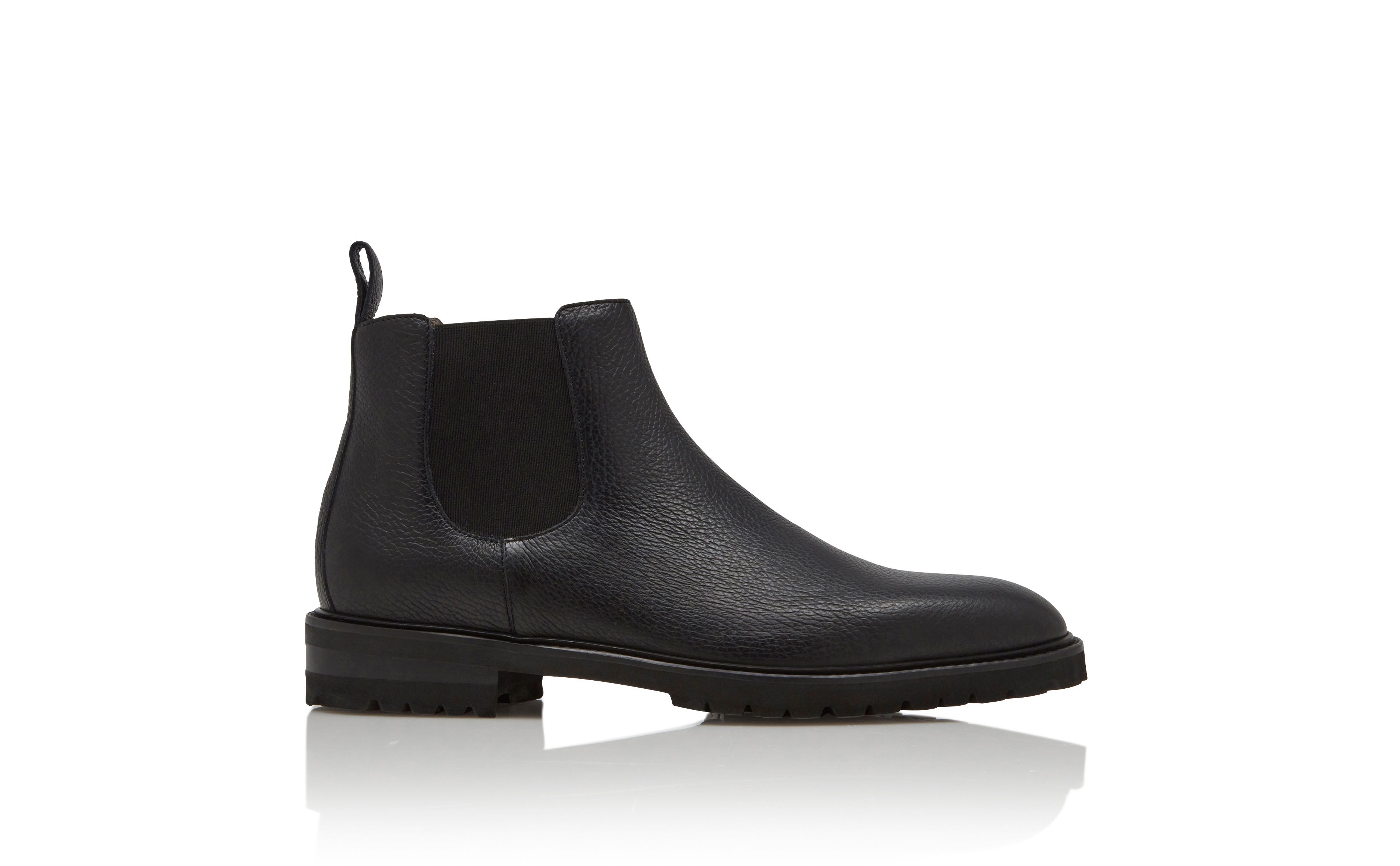 Designer Black Calf Leather Ankle Boots - Image Side View