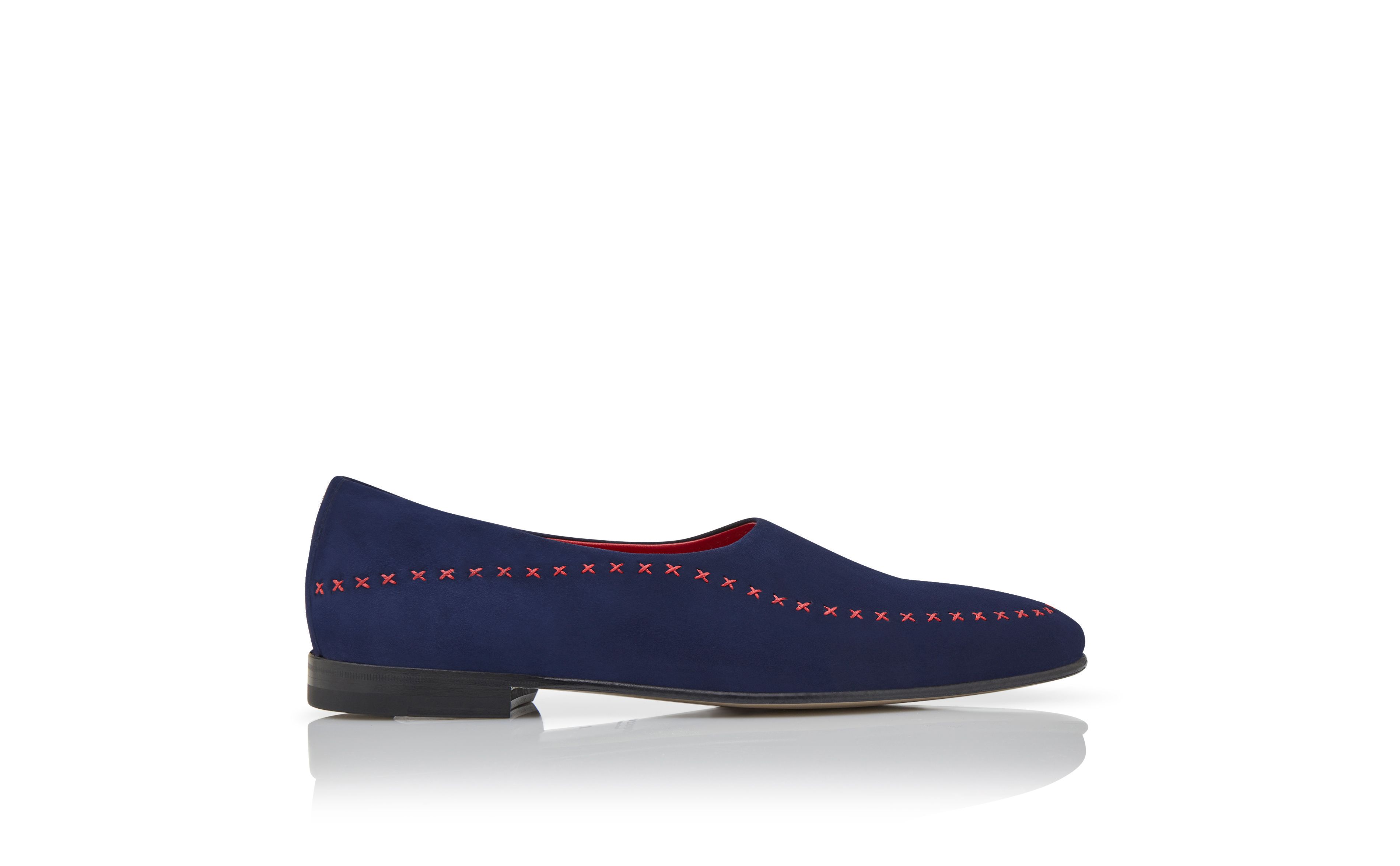 Designer Navy Blue and Red Suede Low Cut Slippers - Image thumbnail