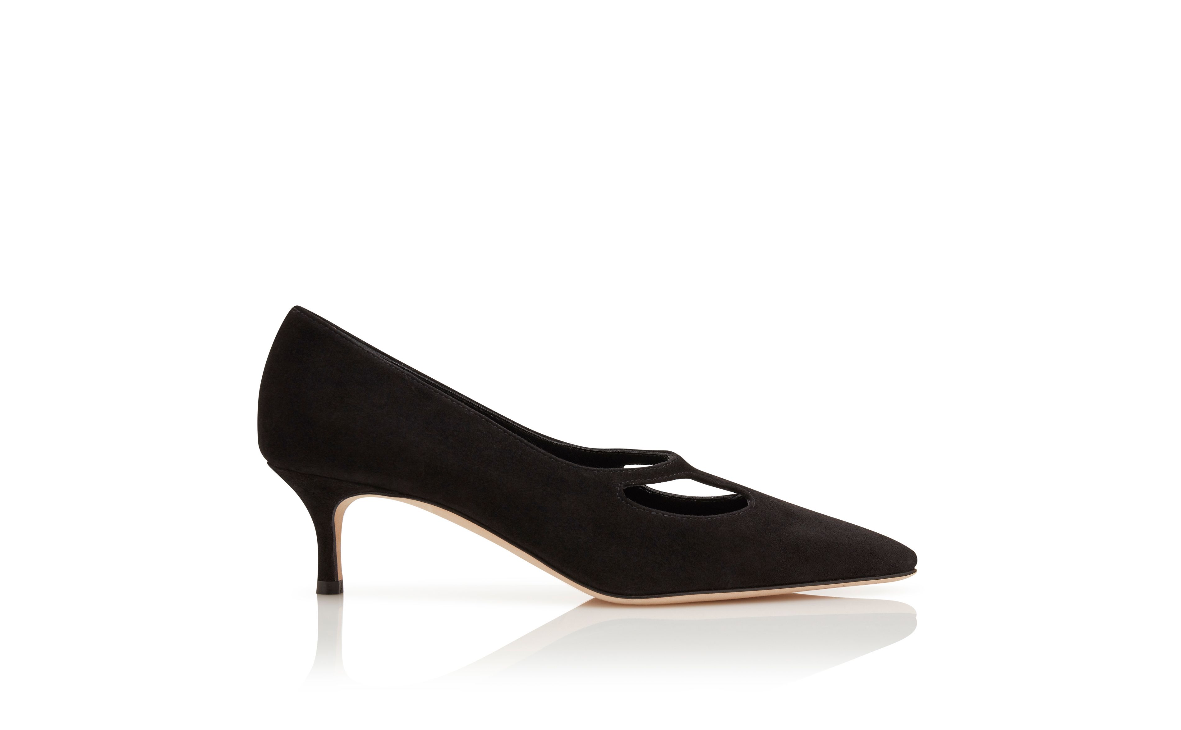 Designer Black Suede Cut Out Detail Pumps - Image Side View