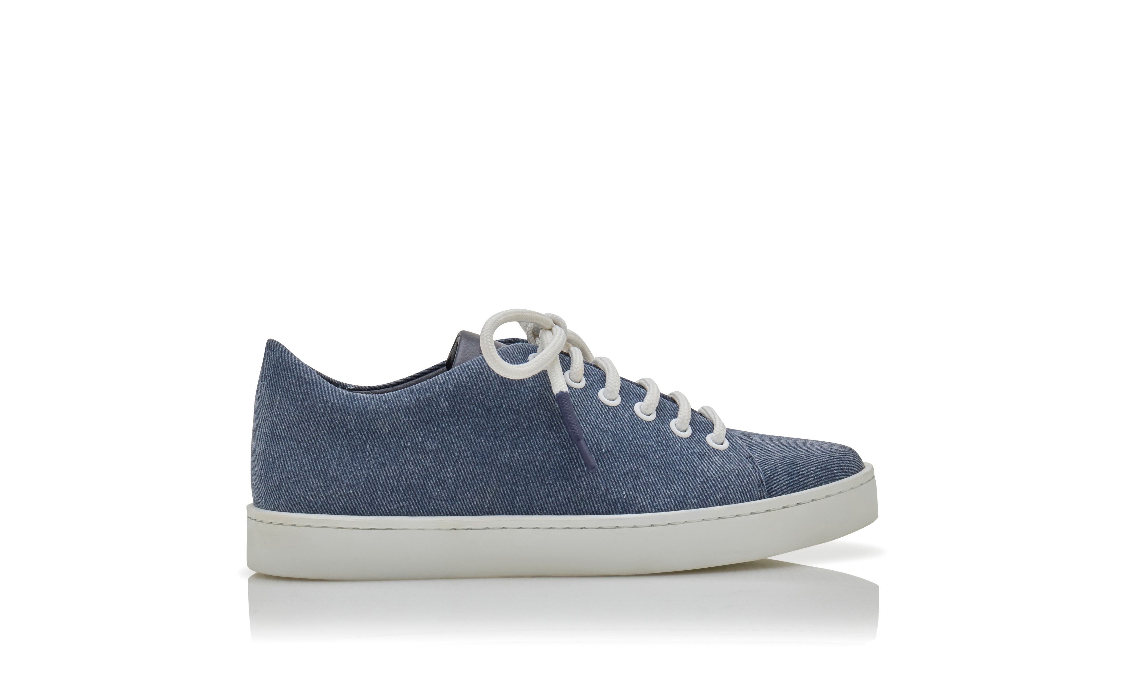 Designer Blue Denim Lace-Up Sneakers  - Image Side View