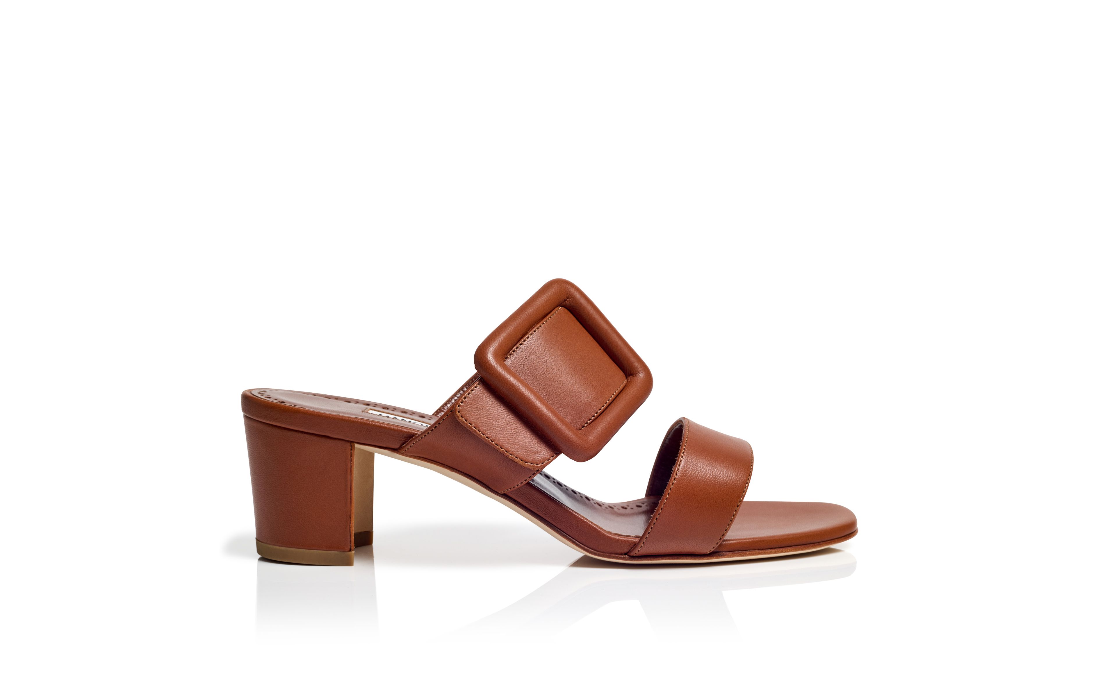 Designer Brown Nappa Leather Open Toe Mules - Image Side View